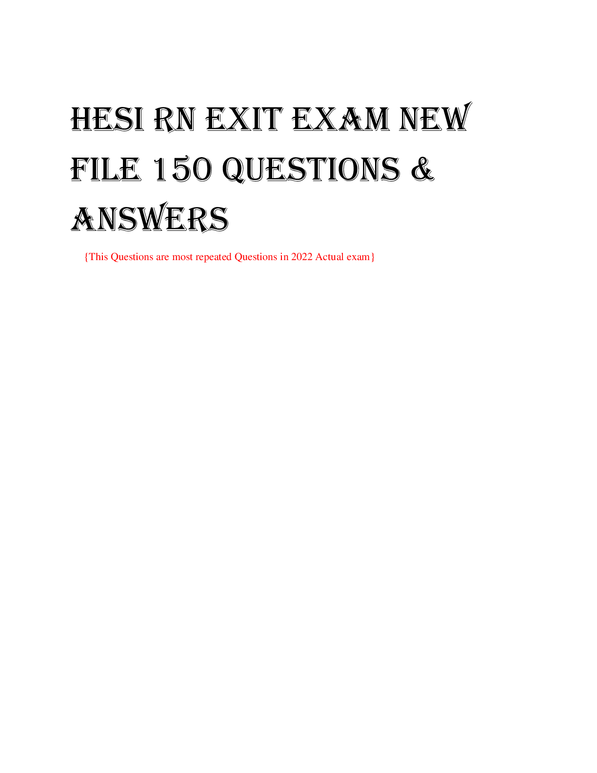 Preview image for HESI RN EXIT EXAM NEW FILE 150 Questions & Answers?